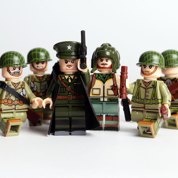 WW2 US Army Rangers, 6 Figures, Field Gun Artillery, Guns, Weapons, Tools, and More!